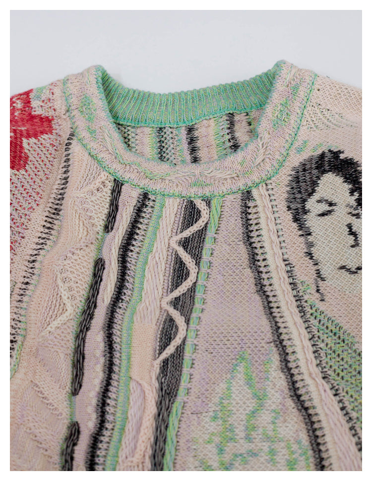 Japanese niche retro Santa Maria pattern Crew Neck Pullover Sweater S