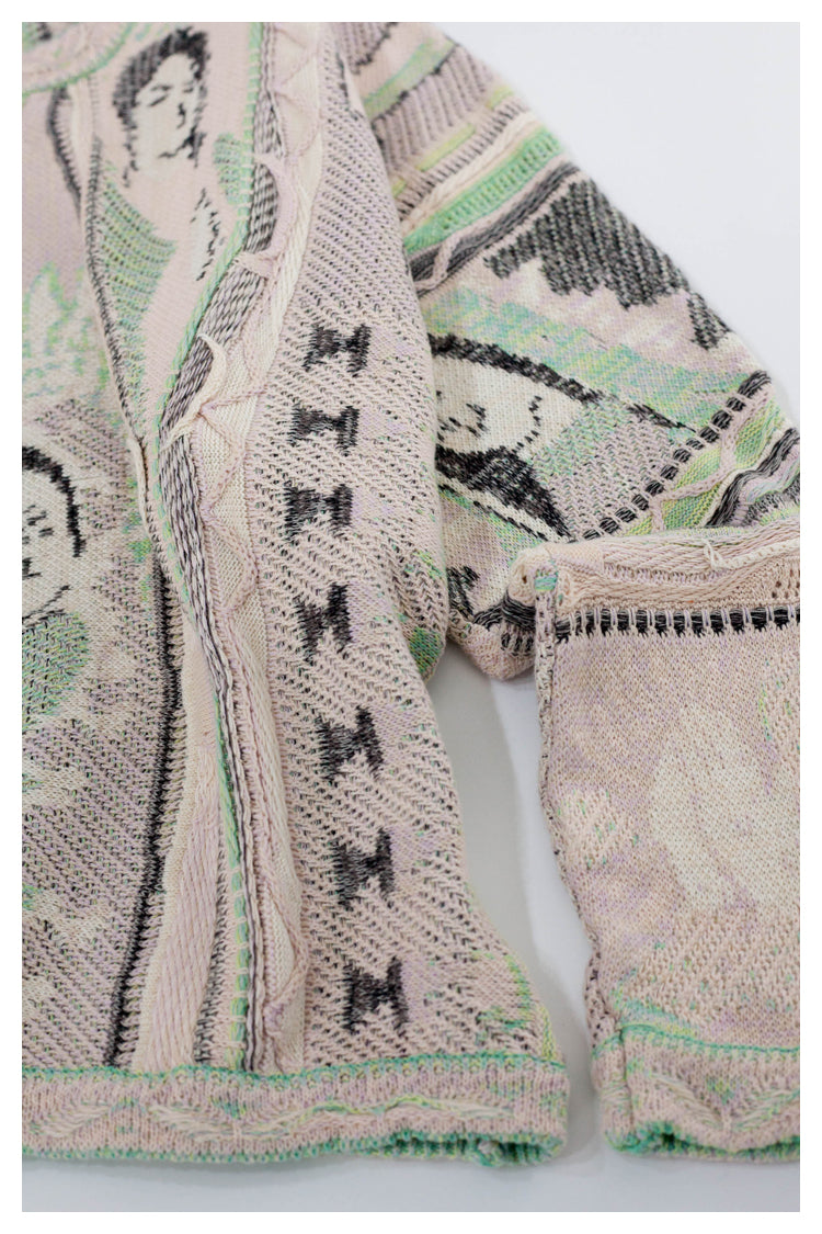 Japanese niche retro Santa Maria pattern Crew Neck Pullover Sweater S