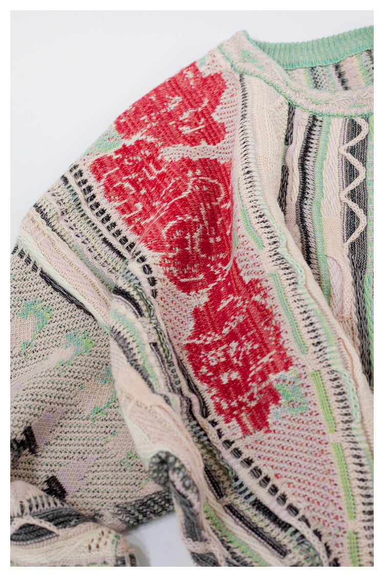 Japanese niche retro Santa Maria pattern Crew Neck Pullover Sweater S