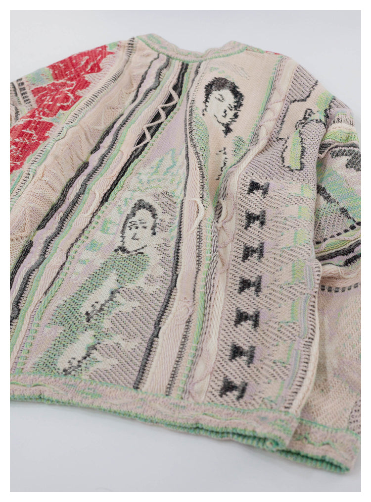 Japanese niche retro Santa Maria pattern Crew Neck Pullover Sweater S