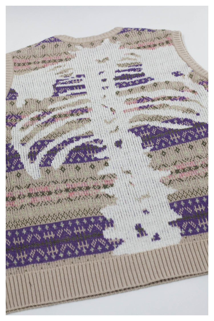 Japanese Vintage Purple Skeleton Pattern Womens pullover sweater vest sweater s