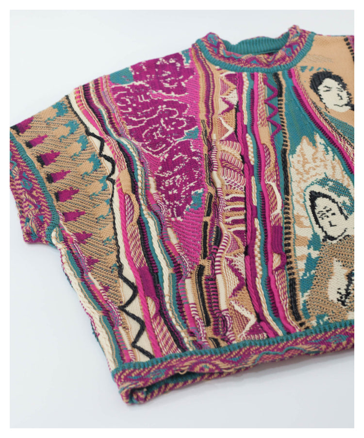 Japanese style niche retro rose red portrait knitted sweater vest