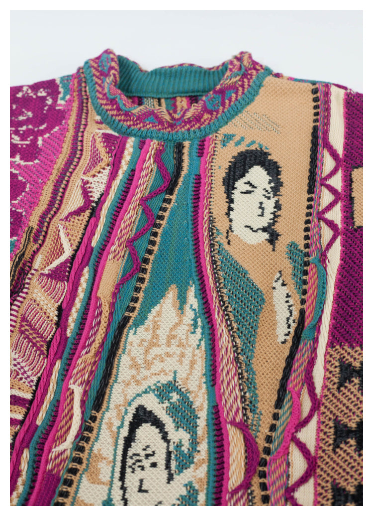 Japanese style niche retro rose red portrait knitted sweater vest