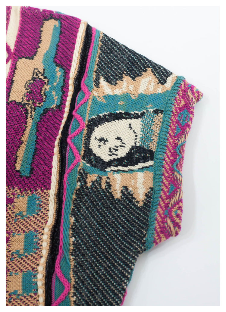 Japanese style niche retro rose red portrait knitted sweater vest