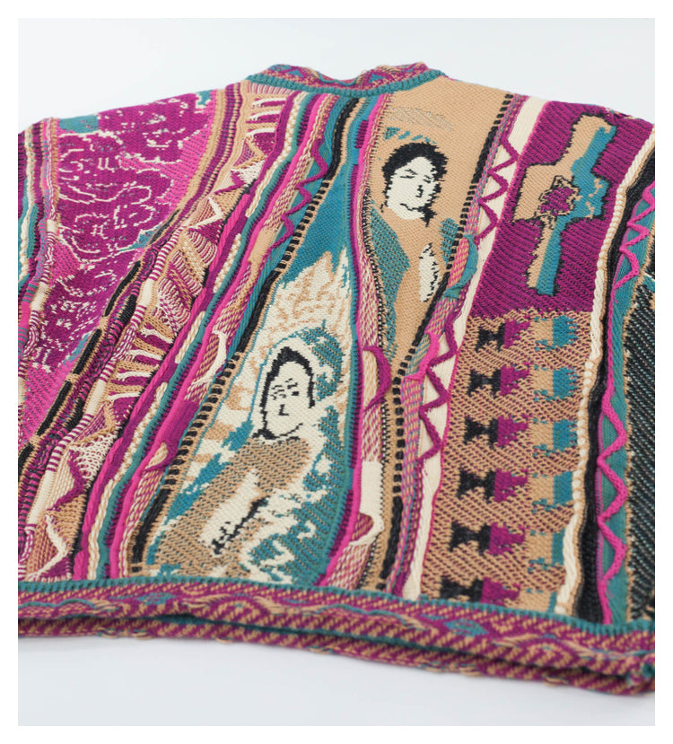 Japanese style niche retro rose red portrait knitted sweater vest