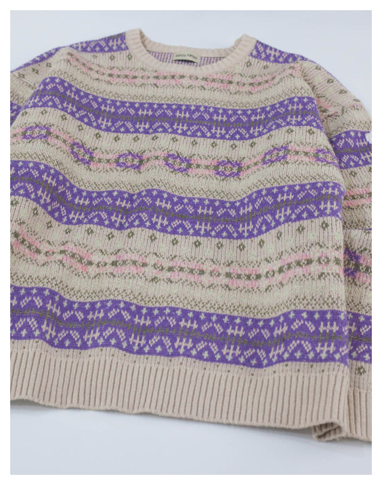 Kapital Retro Plaid Sweatshirt – Japanese Niche Vintage Knit Loose Pullover