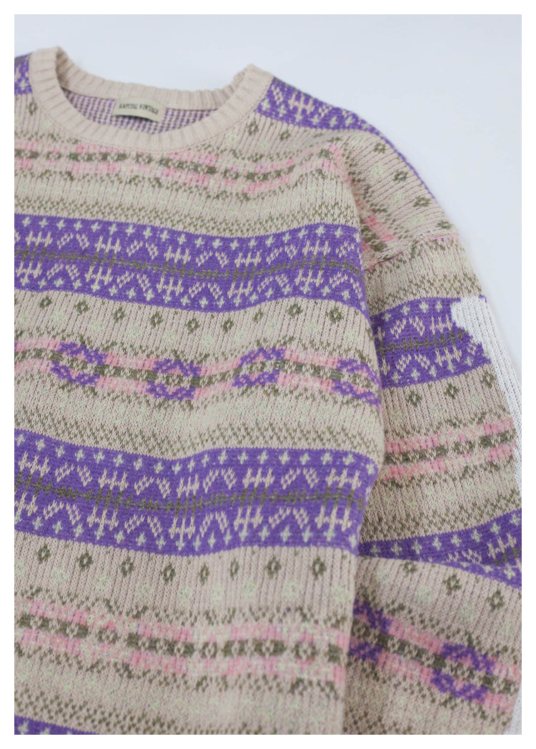 Japanese niche retro portrait pattern pullover red Crew Neck pullover sweater s