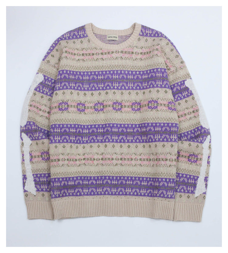 Kapital Retro Plaid Sweatshirt – Japanese Niche Vintage Knit Loose Pullover