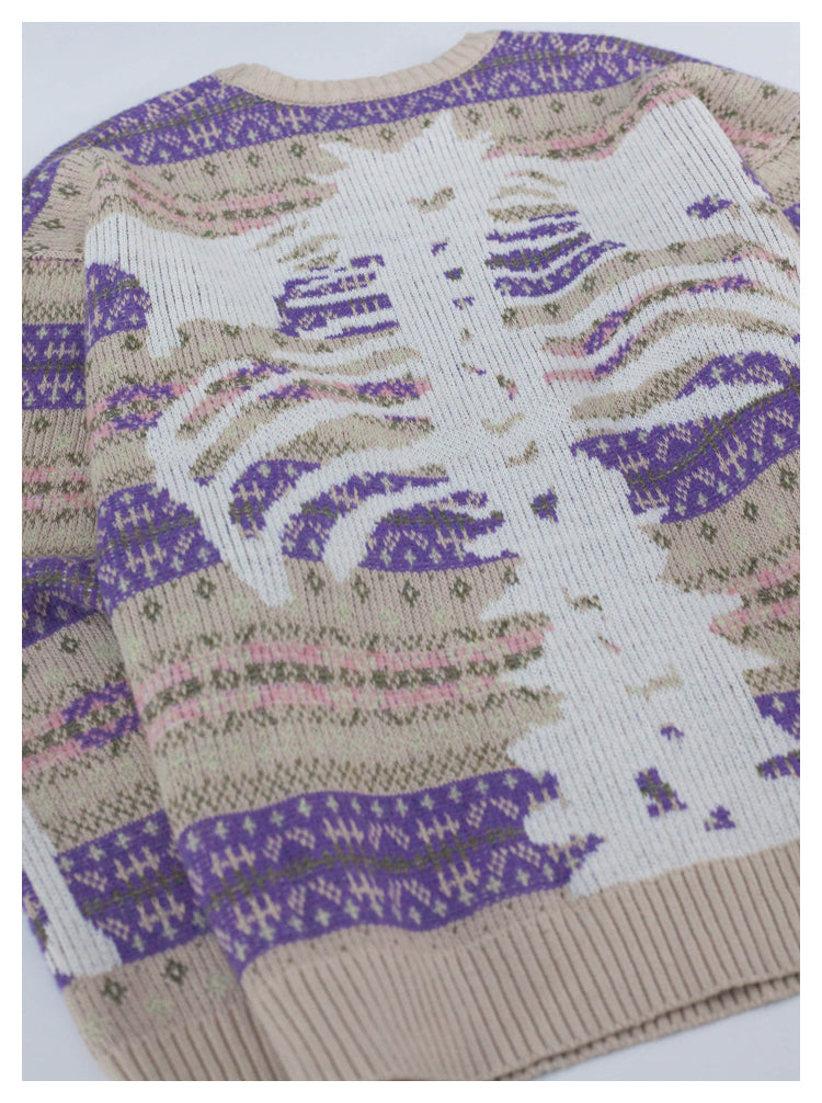 Kapital Retro Plaid Sweatshirt – Japanese Niche Vintage Knit Loose Pullover