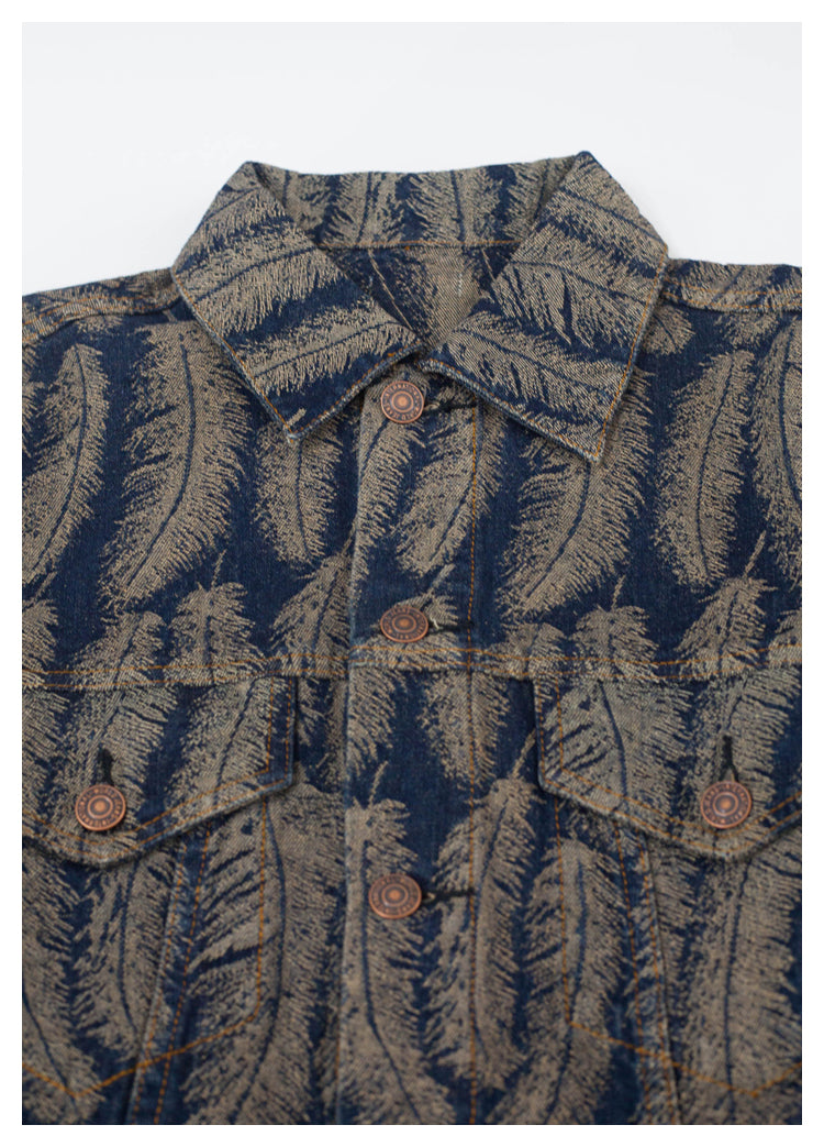 Japanese retro feather denim cardigan jacket, fashionable shirt