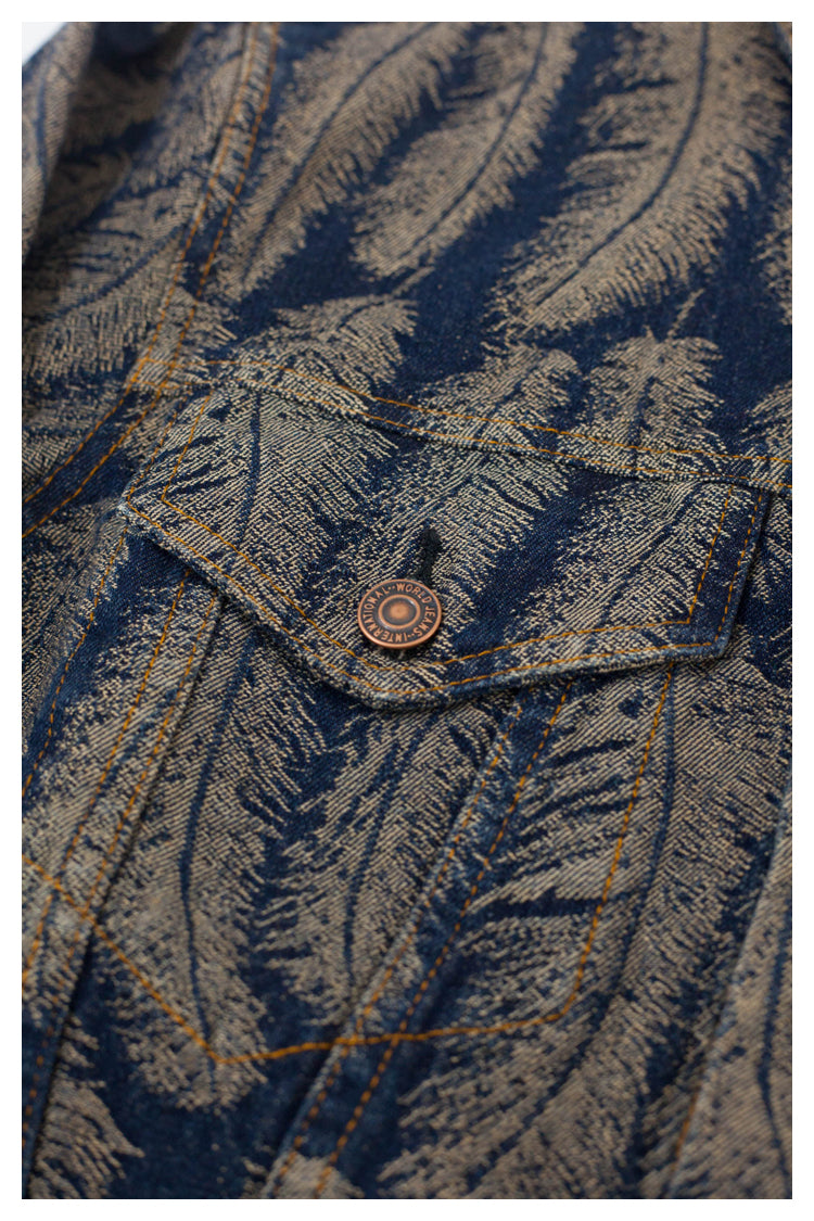 Japanese retro feather denim cardigan jacket, fashionable shirt