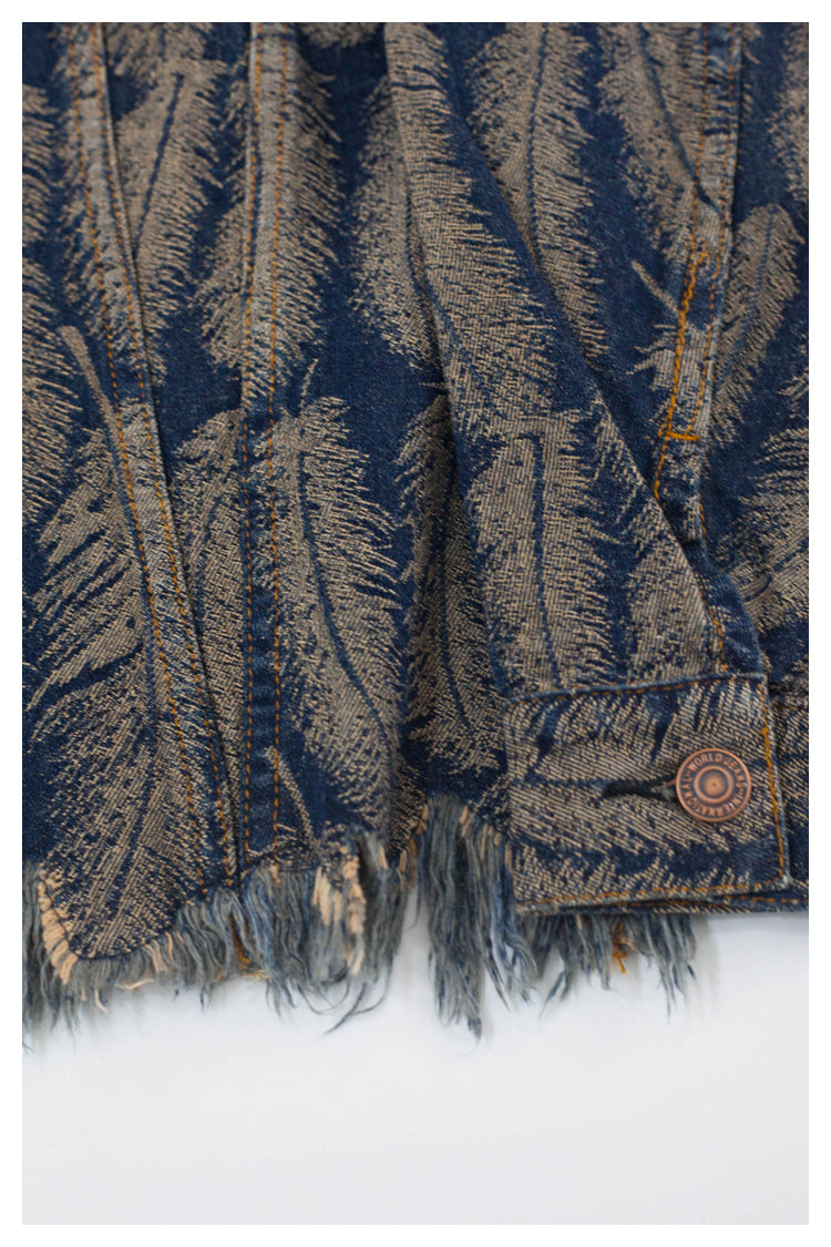 Japanese retro feather denim cardigan jacket, fashionable shirt