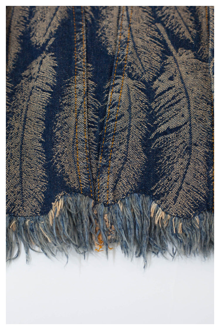 Japanese retro feather denim cardigan jacket, fashionable shirt