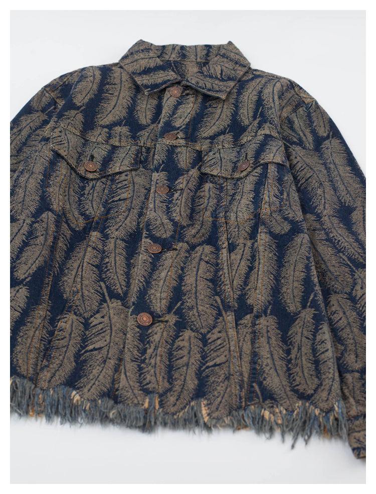 KA28 In stock, Japanese retro feather denim cardigan coat, fashionable shirt