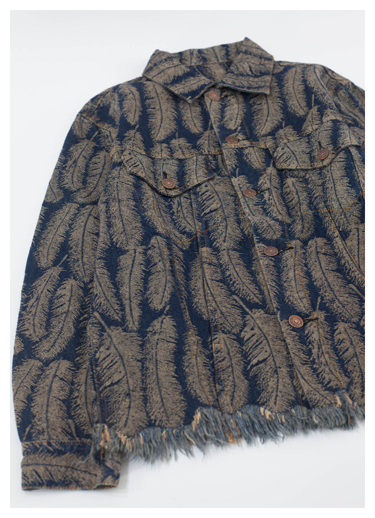 Japanese retro feather denim cardigan jacket, fashionable shirt