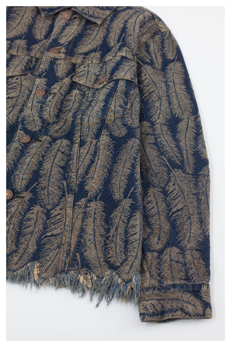 KA28 In stock, Japanese retro feather denim cardigan coat, fashionable shirt