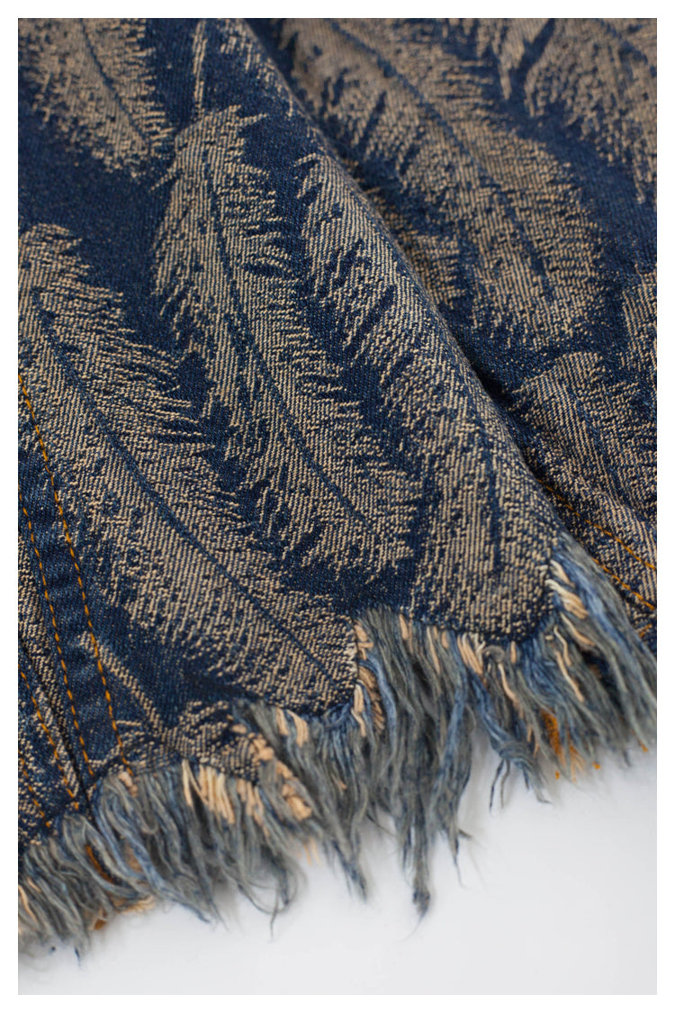 Japanese retro feather denim cardigan jacket, fashionable shirt