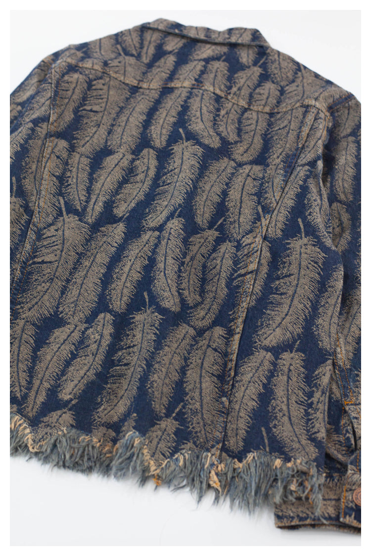Japanese retro feather denim cardigan jacket, fashionable shirt