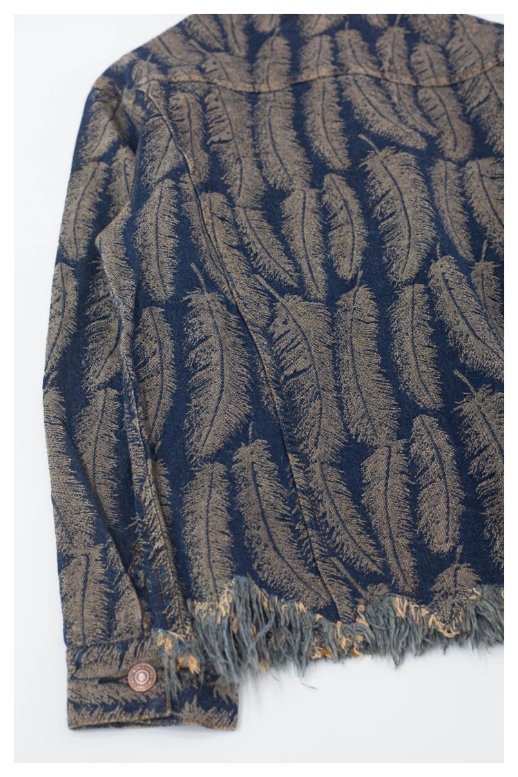 Japanese retro feather denim cardigan jacket, fashionable shirt