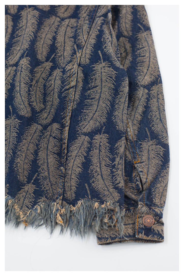 Japanese retro feather denim cardigan jacket, fashionable shirt