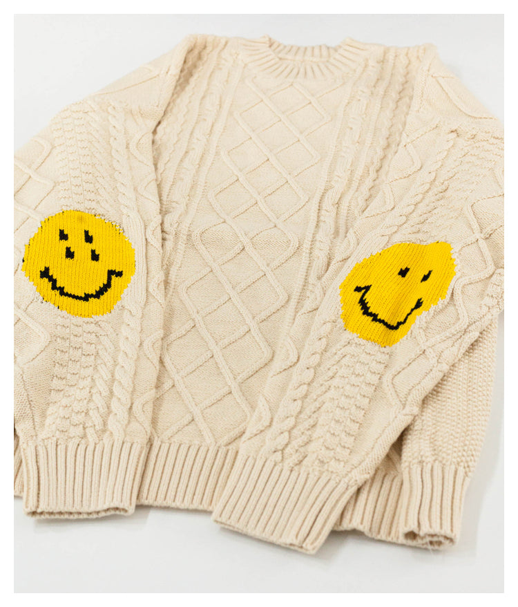 Japanese style retro arm smiley pullover knitted sweater