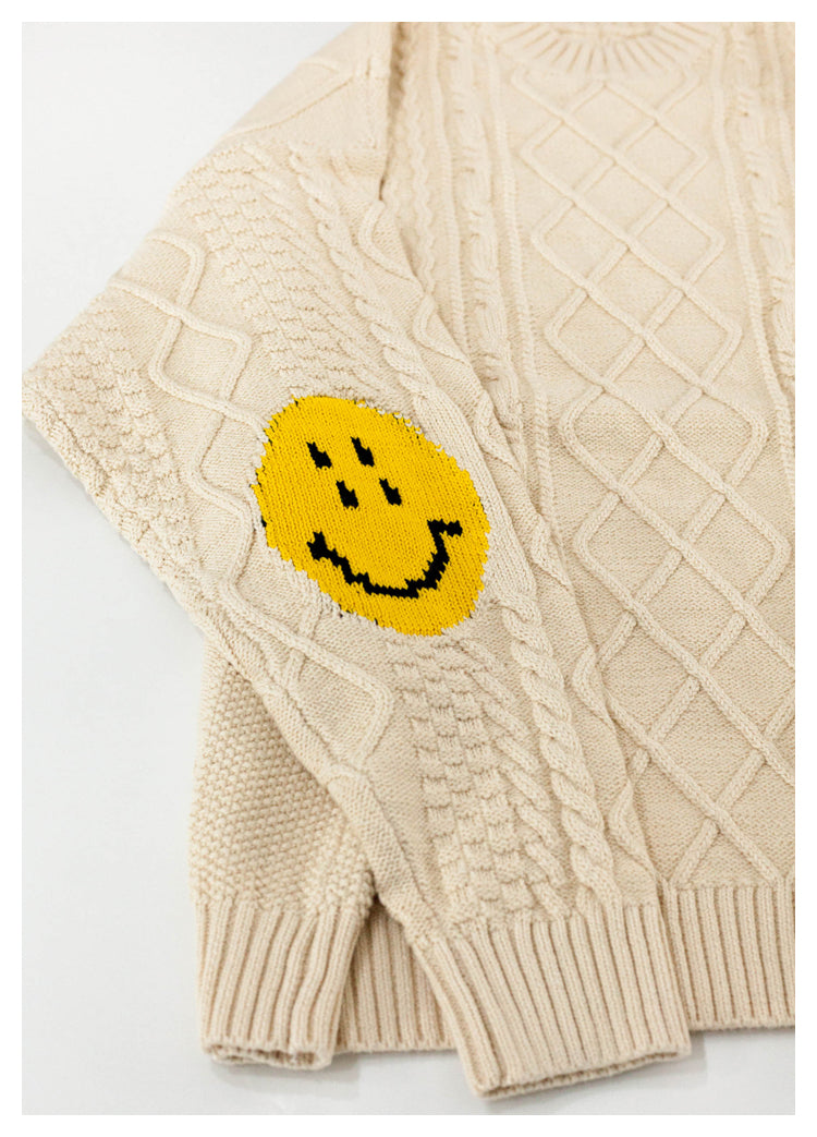 Japanese style retro arm smiley pullover knitted sweater
