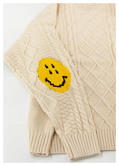 Japanese style retro arm smiley pullover knitted sweater