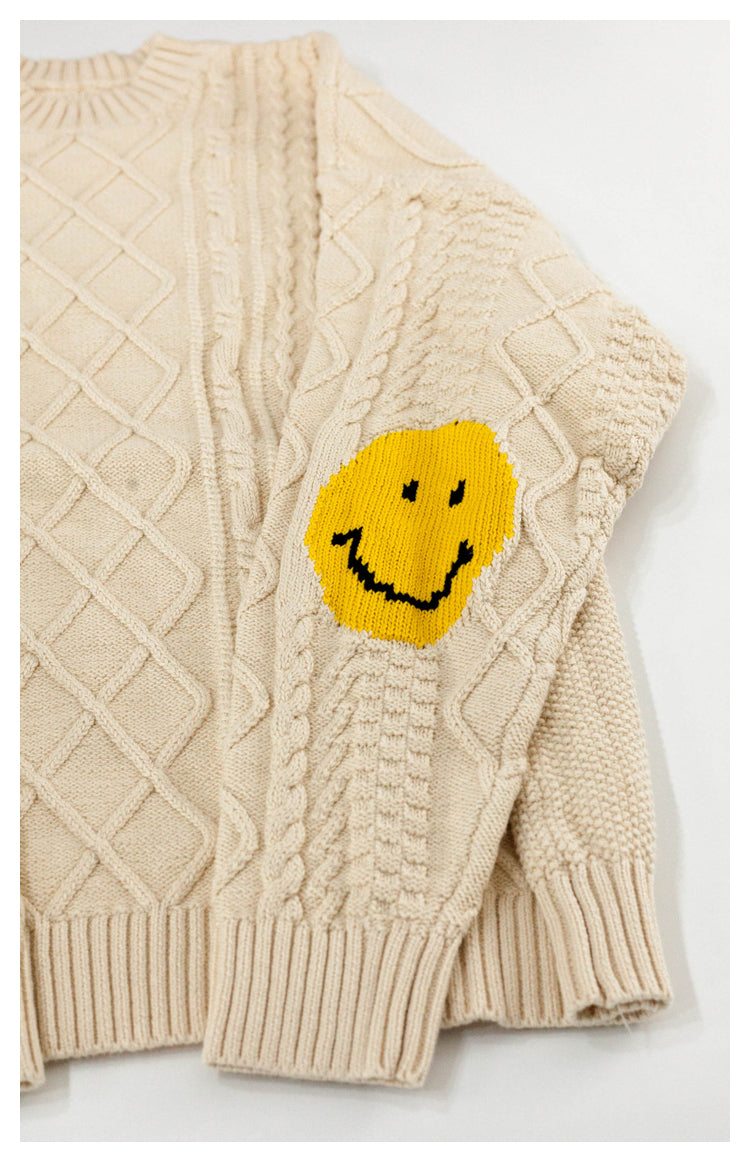 Japanese style retro arm smiley pullover knitted sweater