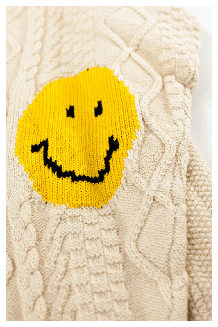 Japanese style retro arm smiley pullover knitted sweater