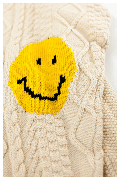Japanese style retro arm smiley pullover knitted sweater