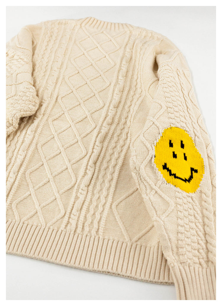 Japanese style retro arm smiley pullover knitted sweater