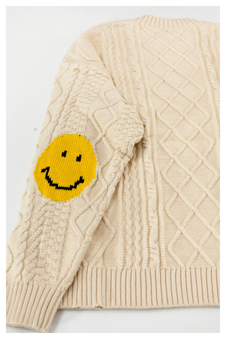 Japanese style retro arm smiley pullover knitted sweater