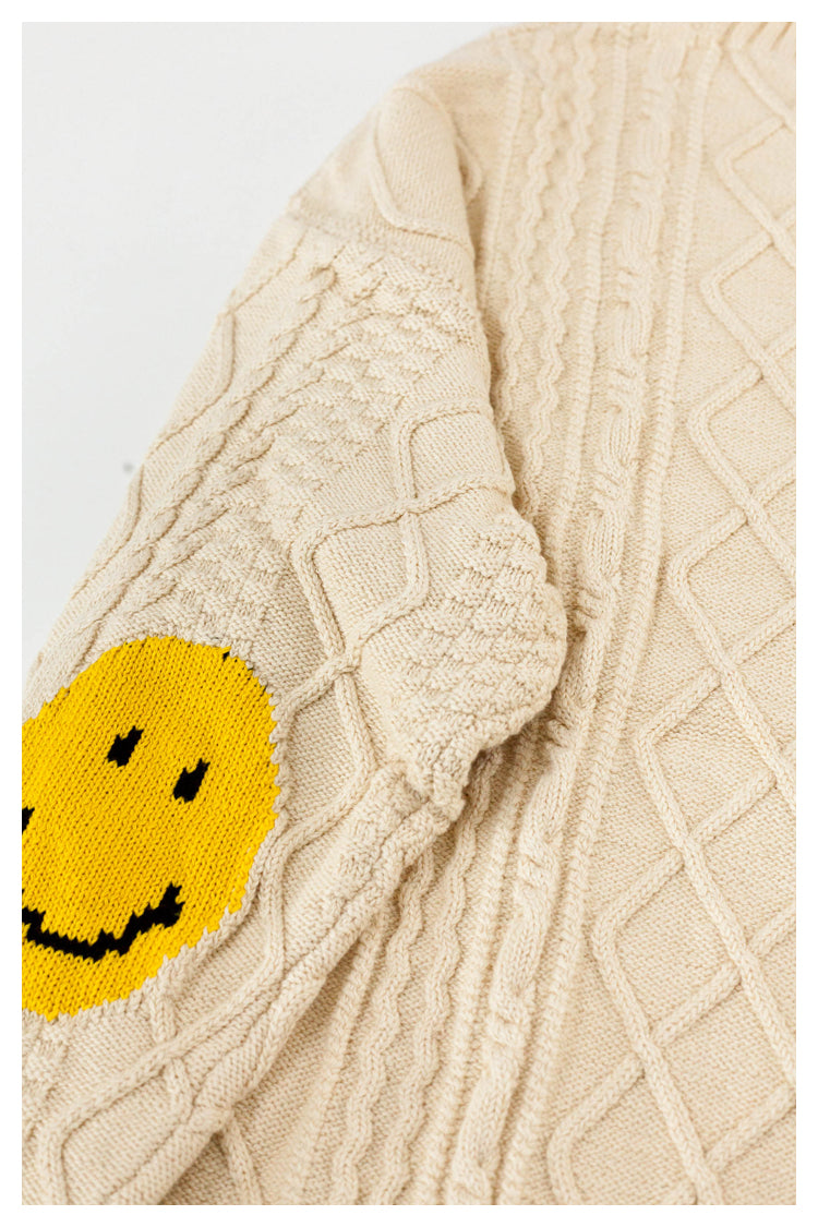 Japanese style retro arm smiley pullover knitted sweater