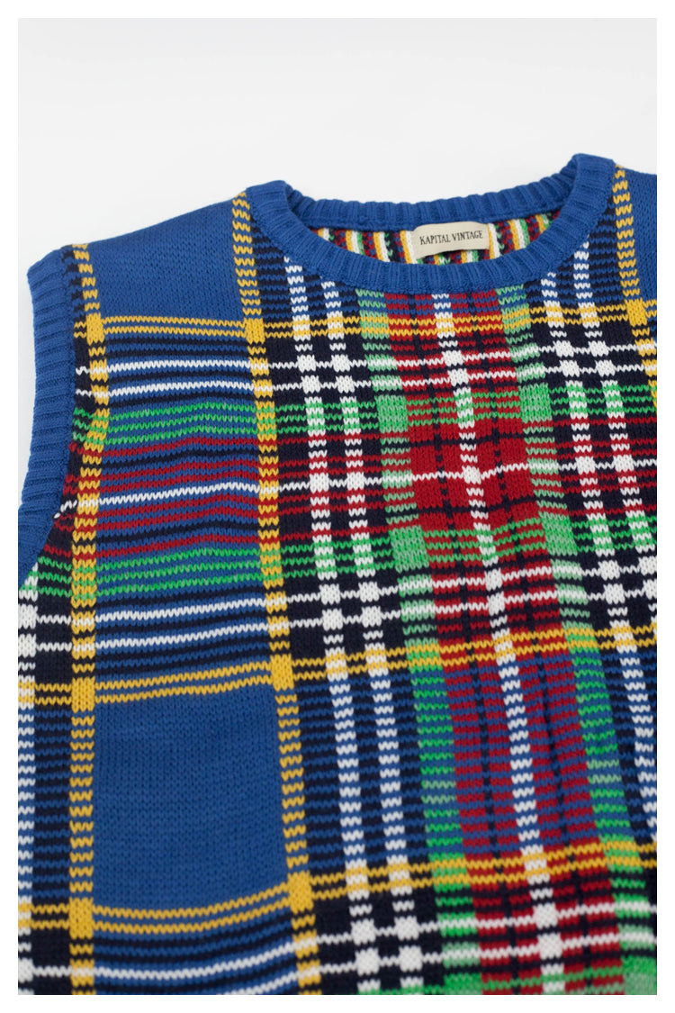 Japanese style retro plaid knitted sweater vest