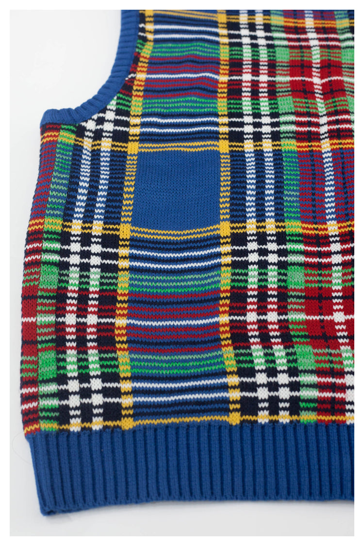 Japanese style retro plaid knitted sweater vest