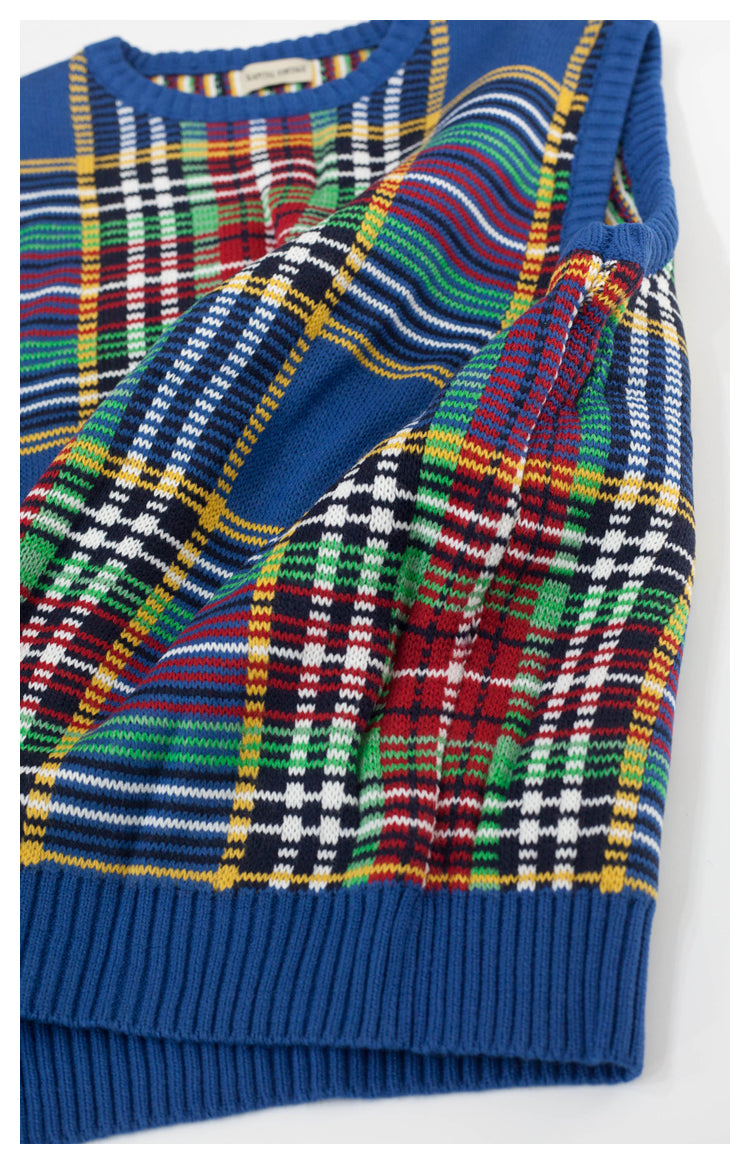 Japanese style retro plaid knitted sweater vest