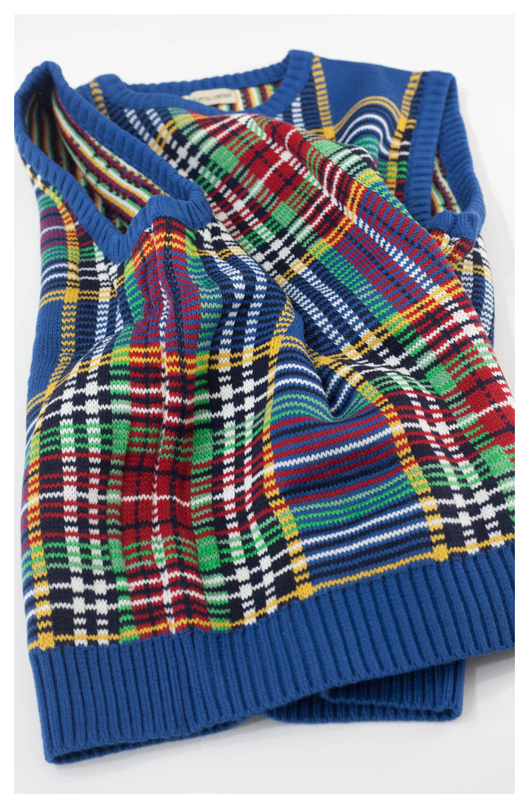 Japanese style retro plaid knitted sweater vest