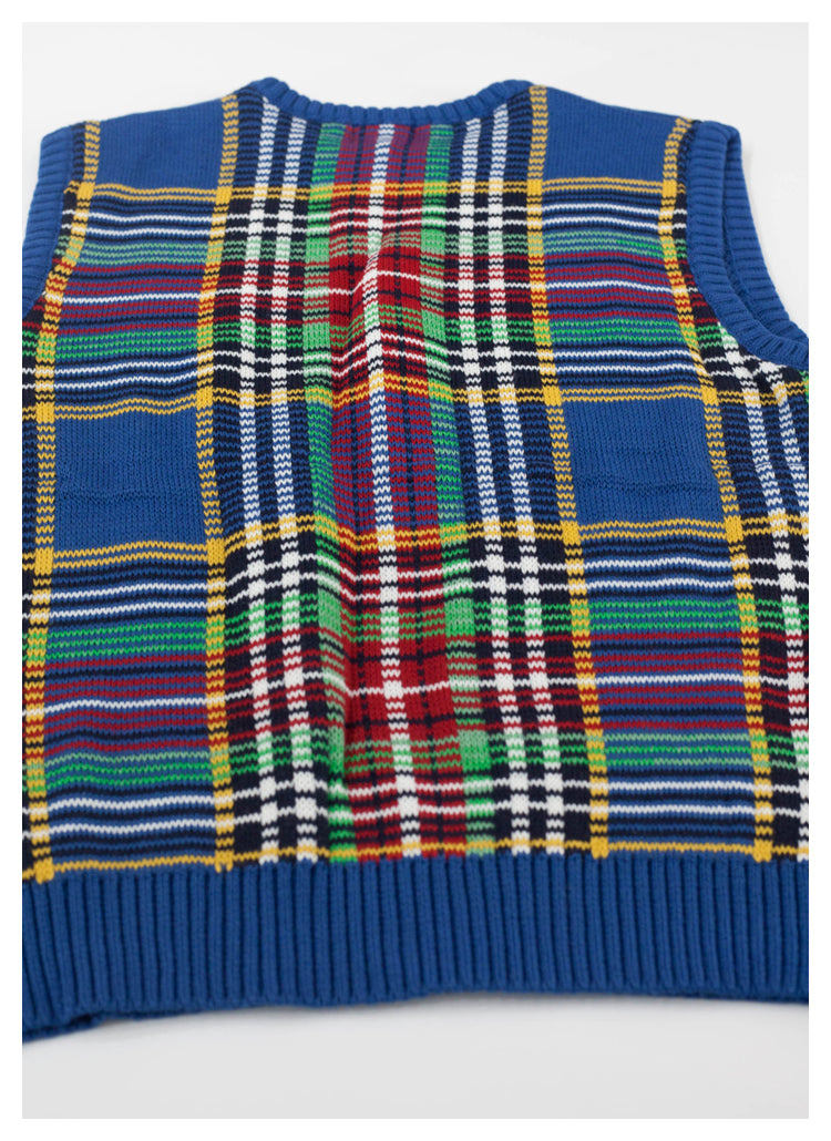 Japanese style retro plaid knitted sweater vest
