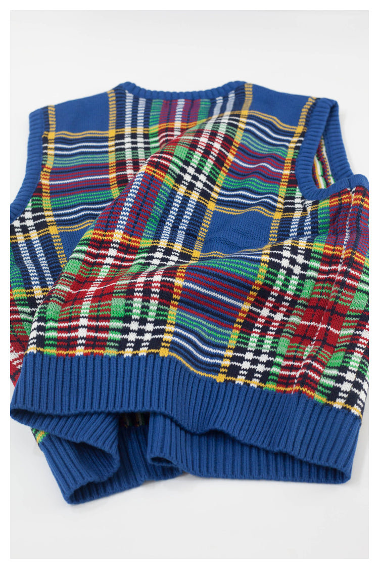 Japanese style retro plaid knitted sweater vest