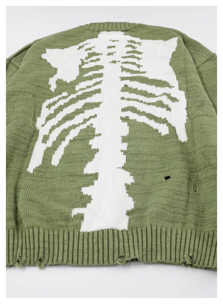 Japanese fall black knitted vintage skull  Crew Neck Pullover sweater s