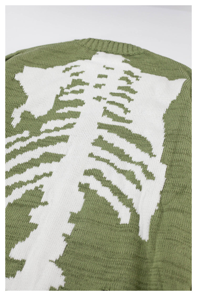 Japanese fall black knitted vintage skull  Crew Neck Pullover sweater s