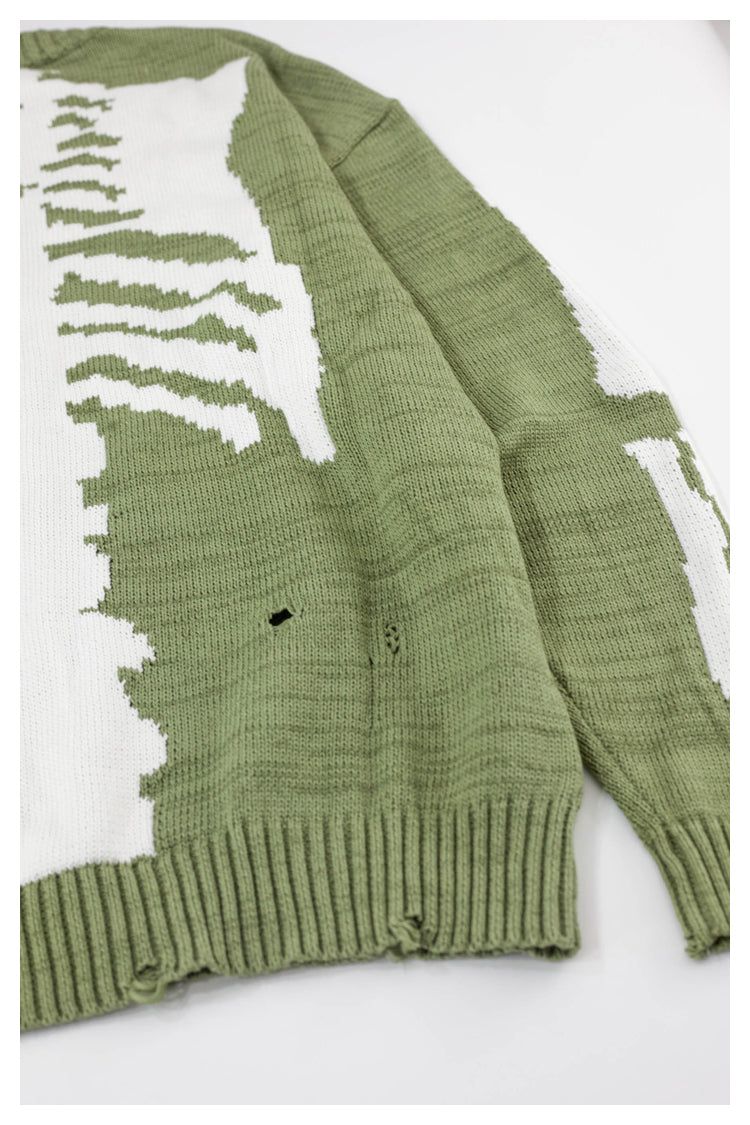 Japanese fall black knitted vintage skull  Crew Neck Pullover sweater s