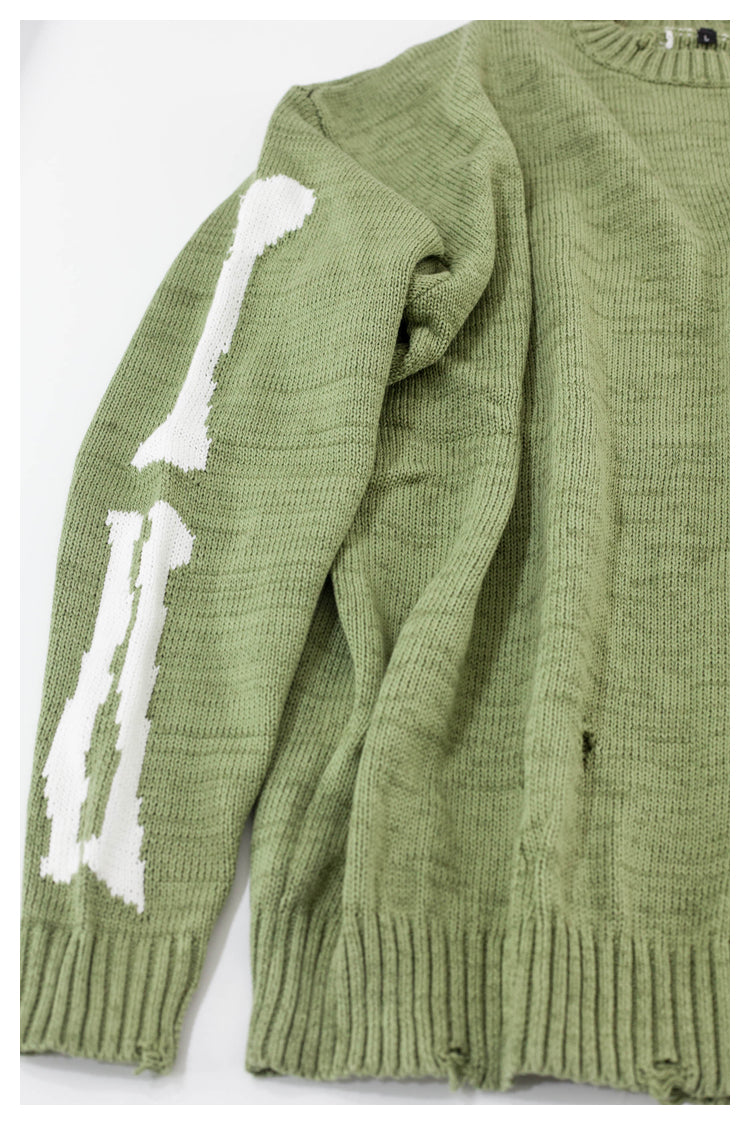 Japanese fall black knitted vintage skull  Crew Neck Pullover sweater s