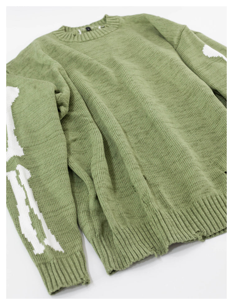 Japanese fall black knitted vintage skull  Crew Neck Pullover sweater s