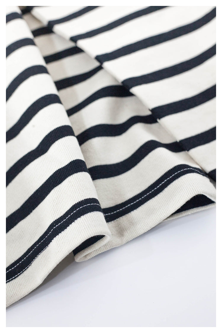 Japanese style smiley face striped pure cotton long-sleeved round neck T-shirt