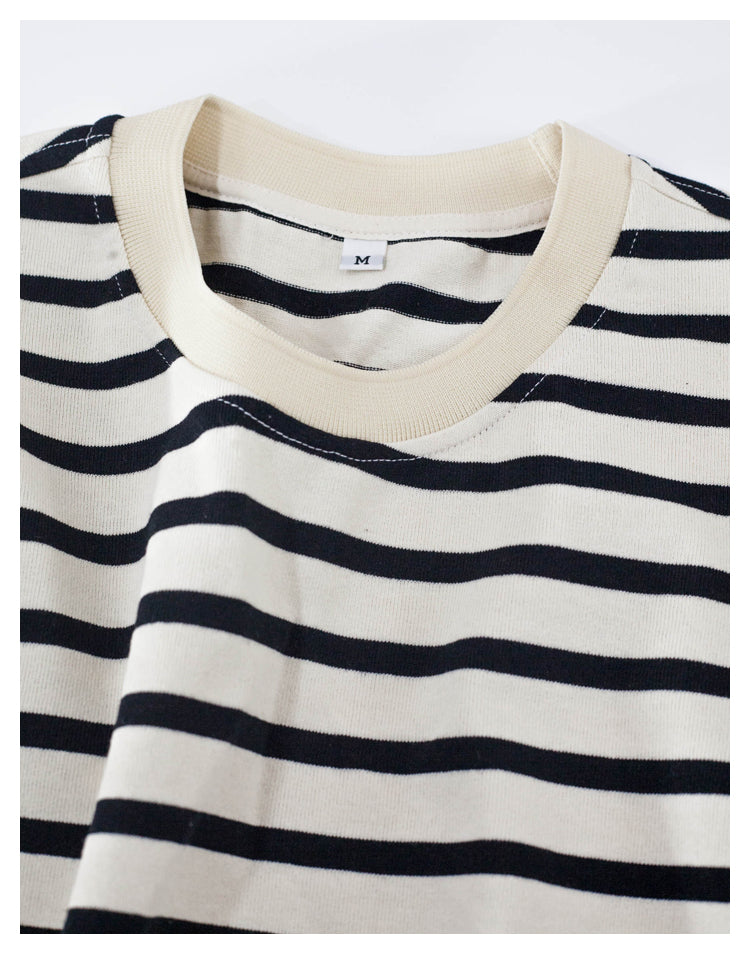 Japanese style smiley face striped pure cotton long-sleeved round neck T-shirt