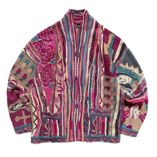 Japanese style niche retro rose red portrait knitted sweater cardigan jacket