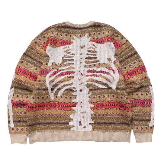 KA33 In stock, Japanese retro bone rib stripe knitted sweater pullover powder