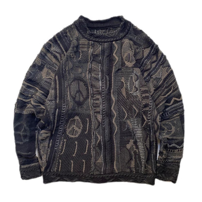 KA01 In stock, small crowd Japanese retro anti-war heavy couple pullover knitting sweater