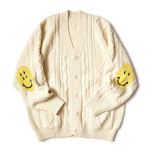 Japanese style niche retro arm smiley face knitted sweater cardigan coat
